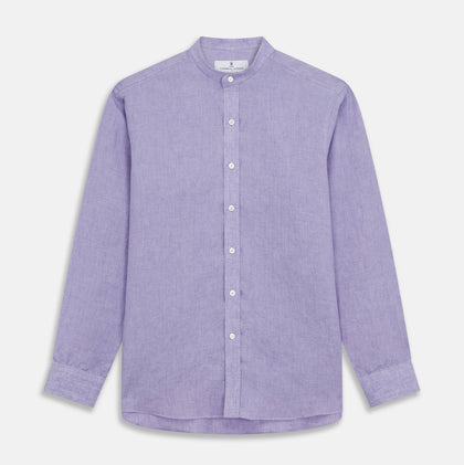 Lilac Weekend Fit Linen Blake Shirt with Stand Collar and 1-Button Cuffs Image 2