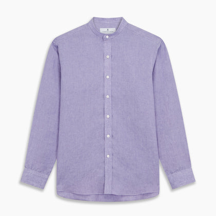 Lilac Weekend Fit Linen Blake Shirt with Stand Collar and 1-Button Cuffs Image 7