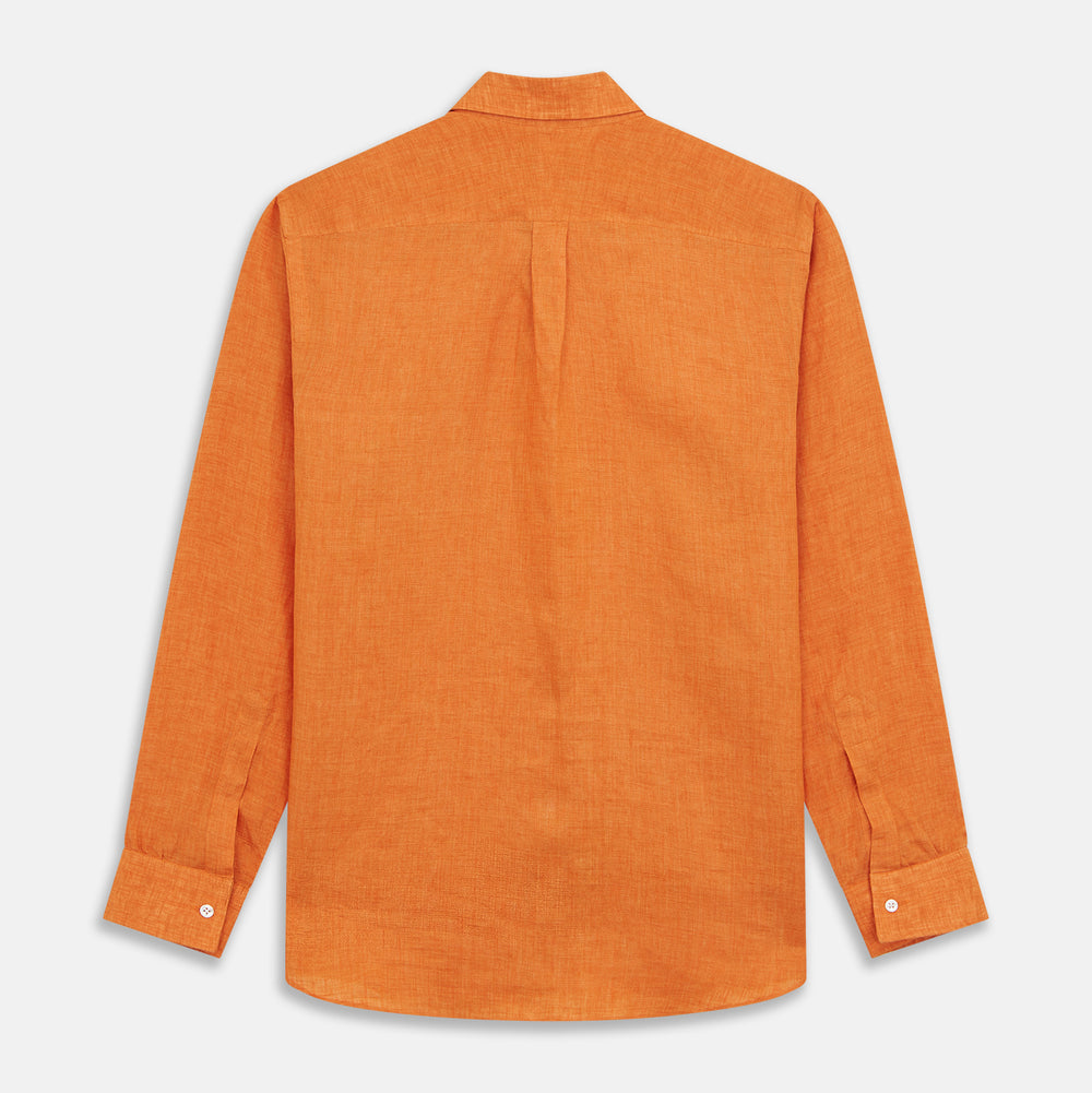 Orange Weekend Fit Linen Nevis Shirt with Derby Collar and 1-Button Cuffs