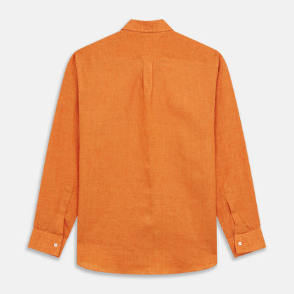 Orange Weekend Fit Linen Nevis Shirt with Derby Collar and 1-Button Cuffs Image 6