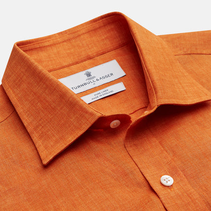 Orange Weekend Fit Linen Nevis Shirt with Derby Collar and 1-Button Cuffs Image 3
