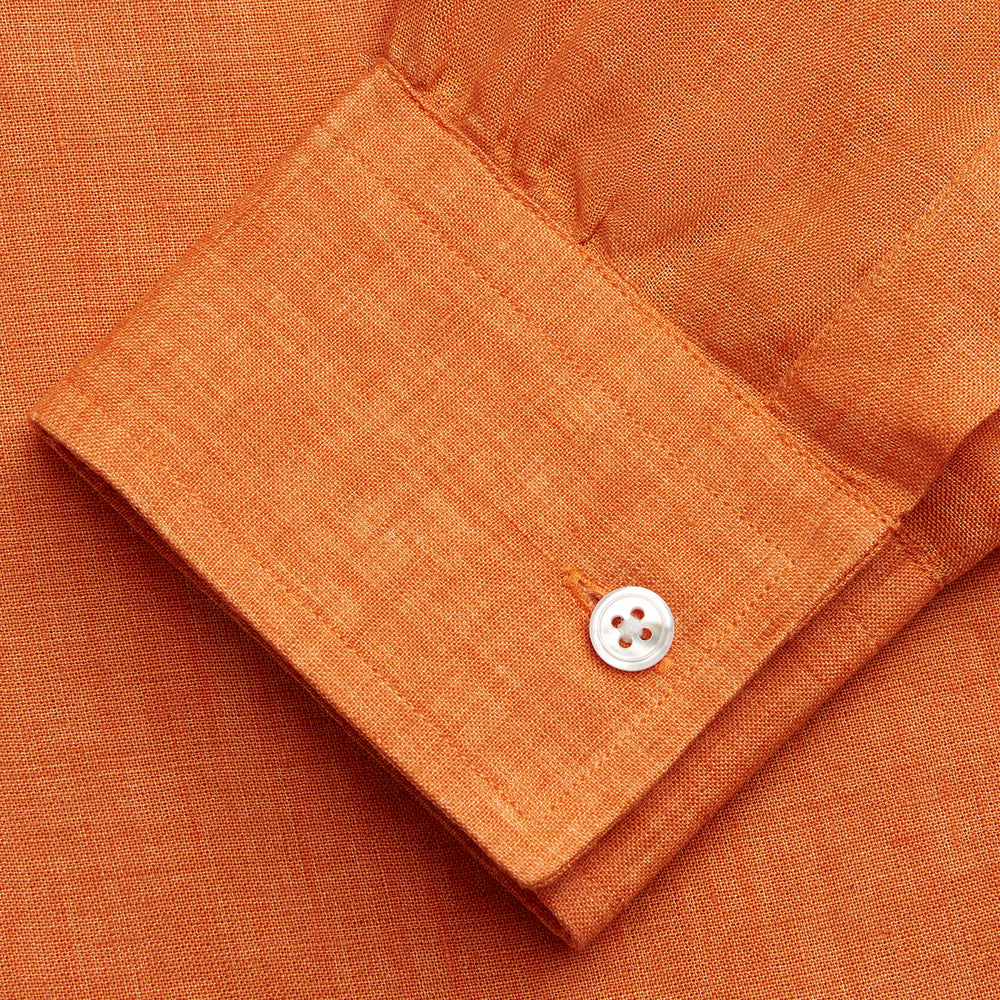 Orange Weekend Fit Linen Nevis Shirt with Derby Collar and 1-Button Cuffs