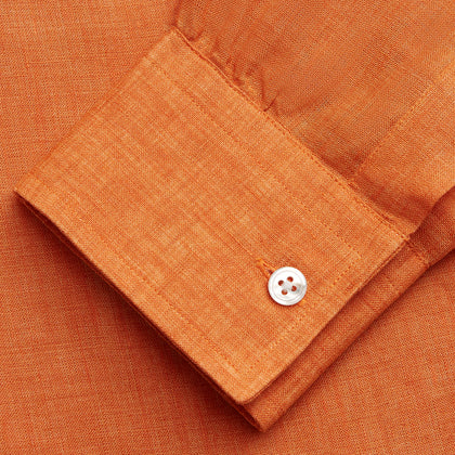Orange Weekend Fit Linen Nevis Shirt with Derby Collar and 1-Button Cuffs Image 4