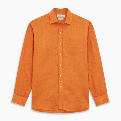 Orange Weekend Fit Linen Nevis Shirt with Derby Collar and 1-Button Cuffs Image 7