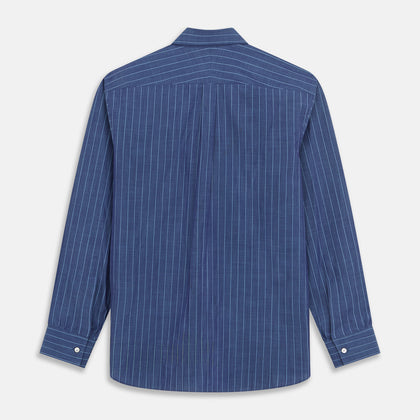 Blue Stripe Weekend Fit Nevis Shirt with Derby Collar and 1-Button Cuffs Image 5
