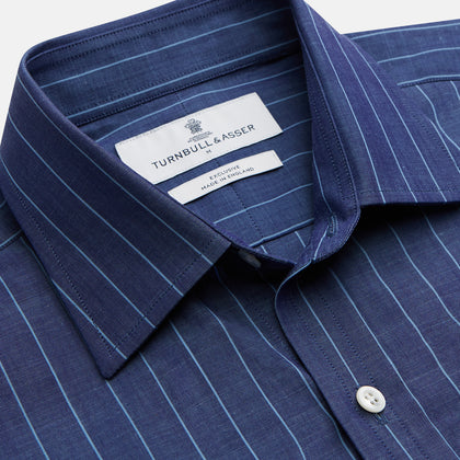 Blue Stripe Weekend Fit Nevis Shirt with Derby Collar and 1-Button Cuffs Image 2