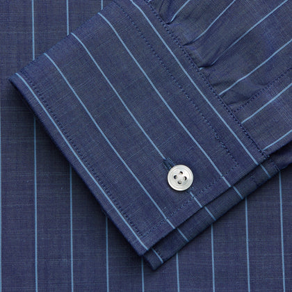 Blue Stripe Weekend Fit Nevis Shirt with Derby Collar and 1-Button Cuffs Image 3