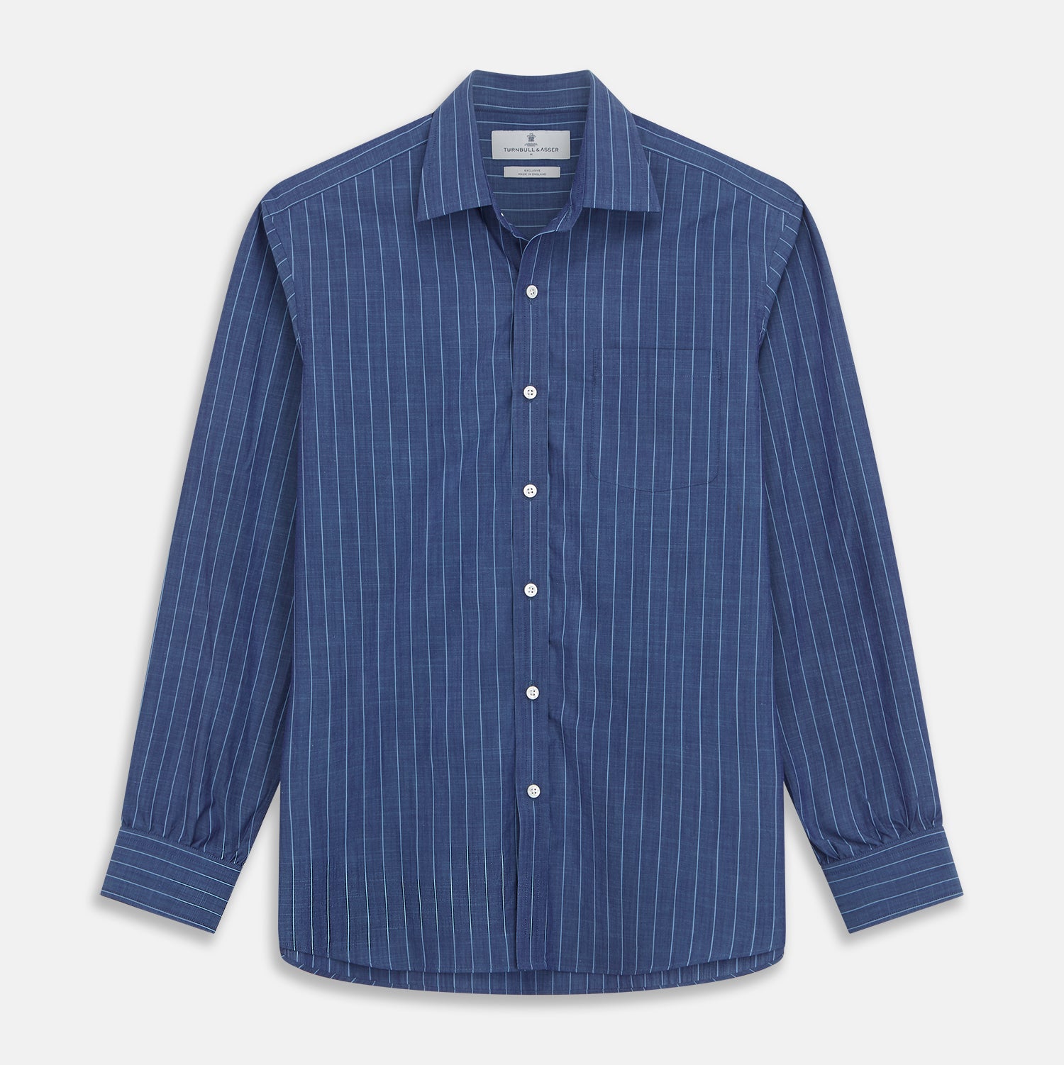 View 2 of product Blue Stripe Weekend Fit Nevis Shirt with Derby Collar and 1-Button Cuffs