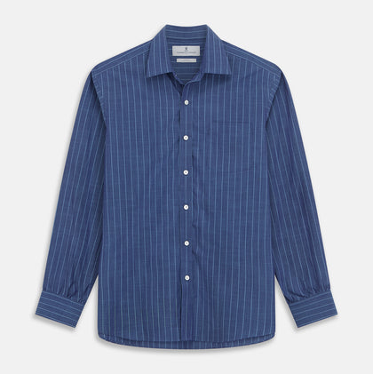 Blue Stripe Weekend Fit Nevis Shirt with Derby Collar and 1-Button Cuffs Image 1