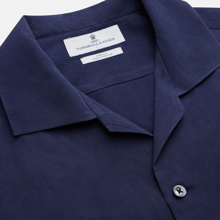 Navy Holiday Fit Silk Phillips Shirt with Revere Collar Image 2