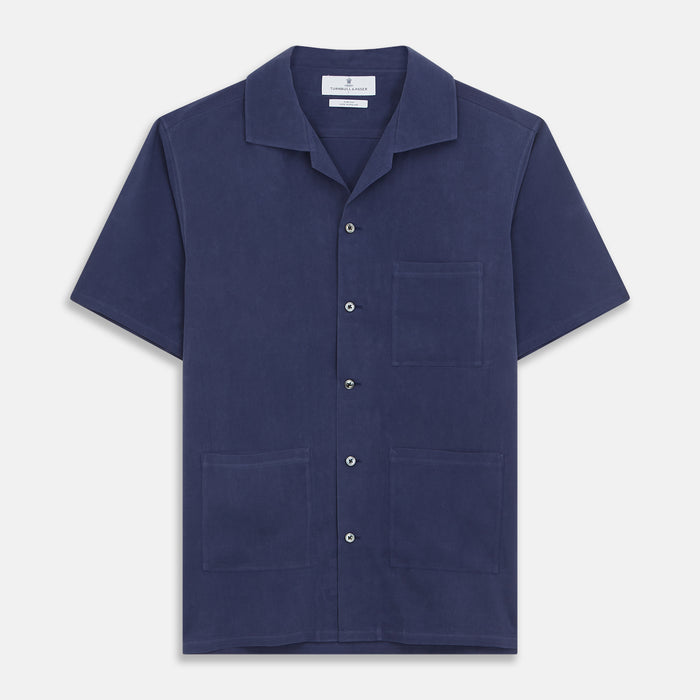 Navy Holiday Fit Silk Phillips Shirt with Revere Collar Image 1