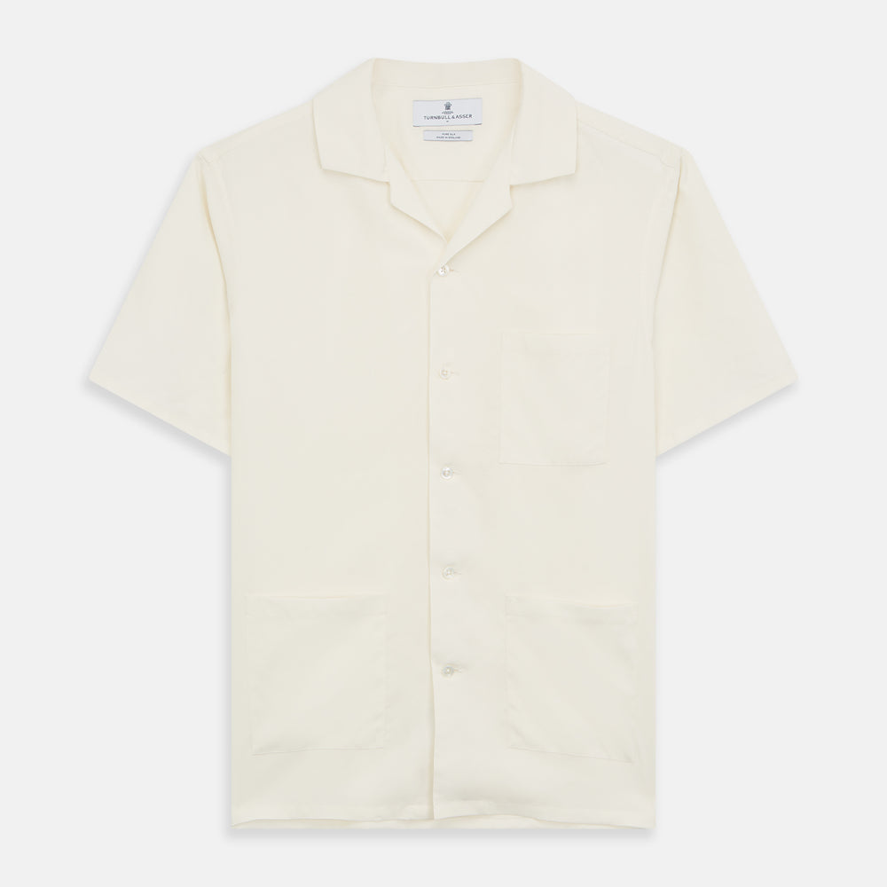 Cream Holiday Fit Silk Phillips Shirt with Revere Collar