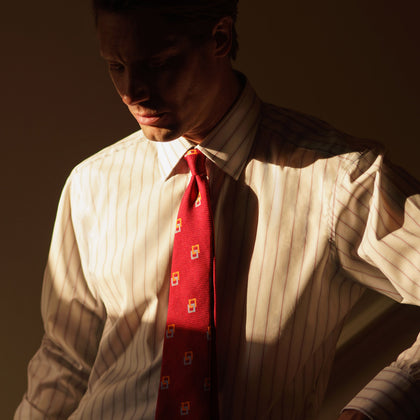 Red and Blue Multi-stripe Cotton Regular Fit Mayfair Shirt Image 1