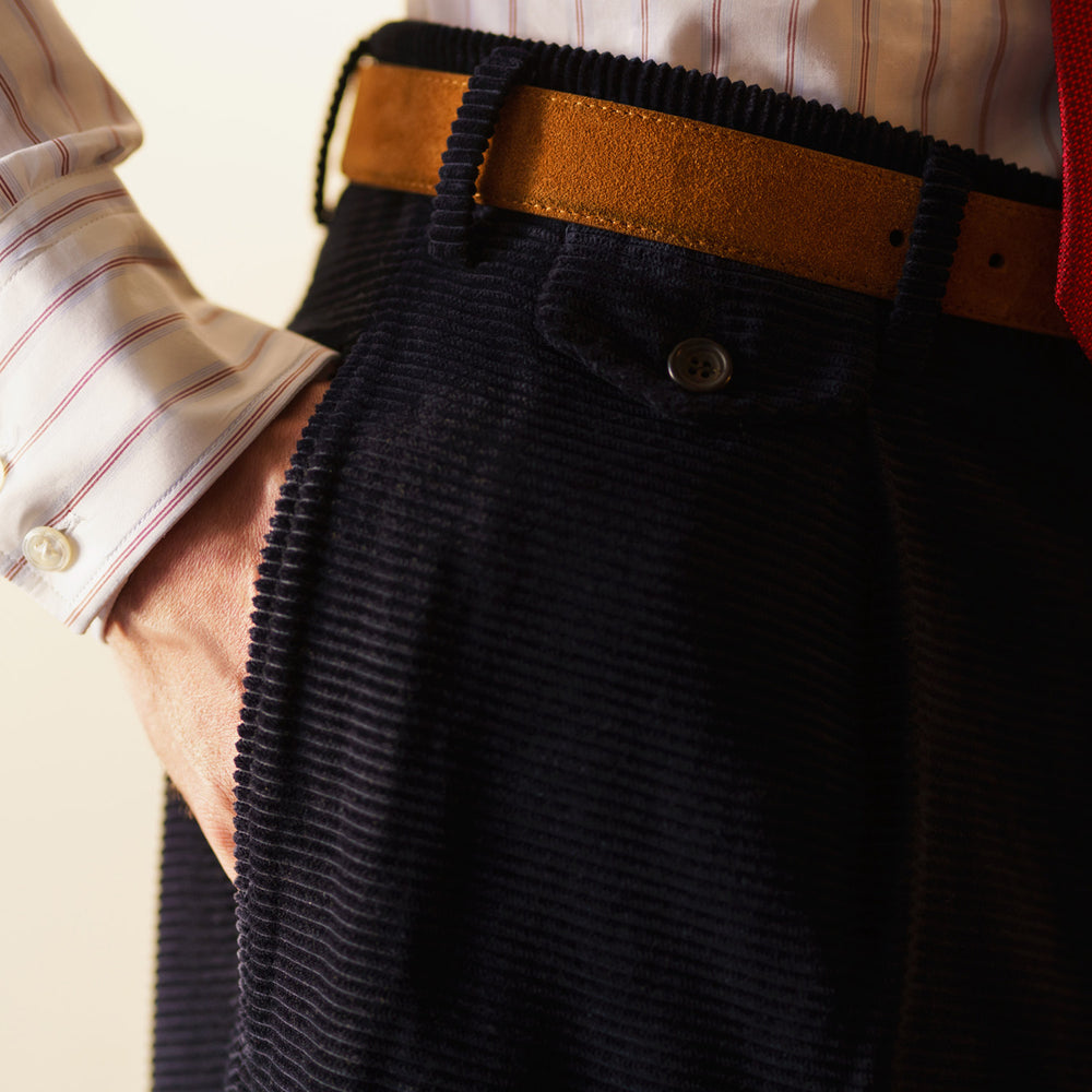 Navy Horizontal Cord Nolan Trousers