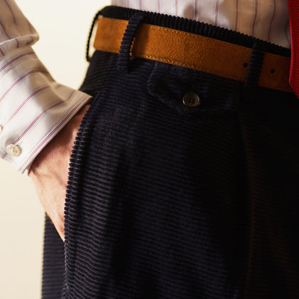 Navy Horizontal Cord Nolan Trousers Image 1