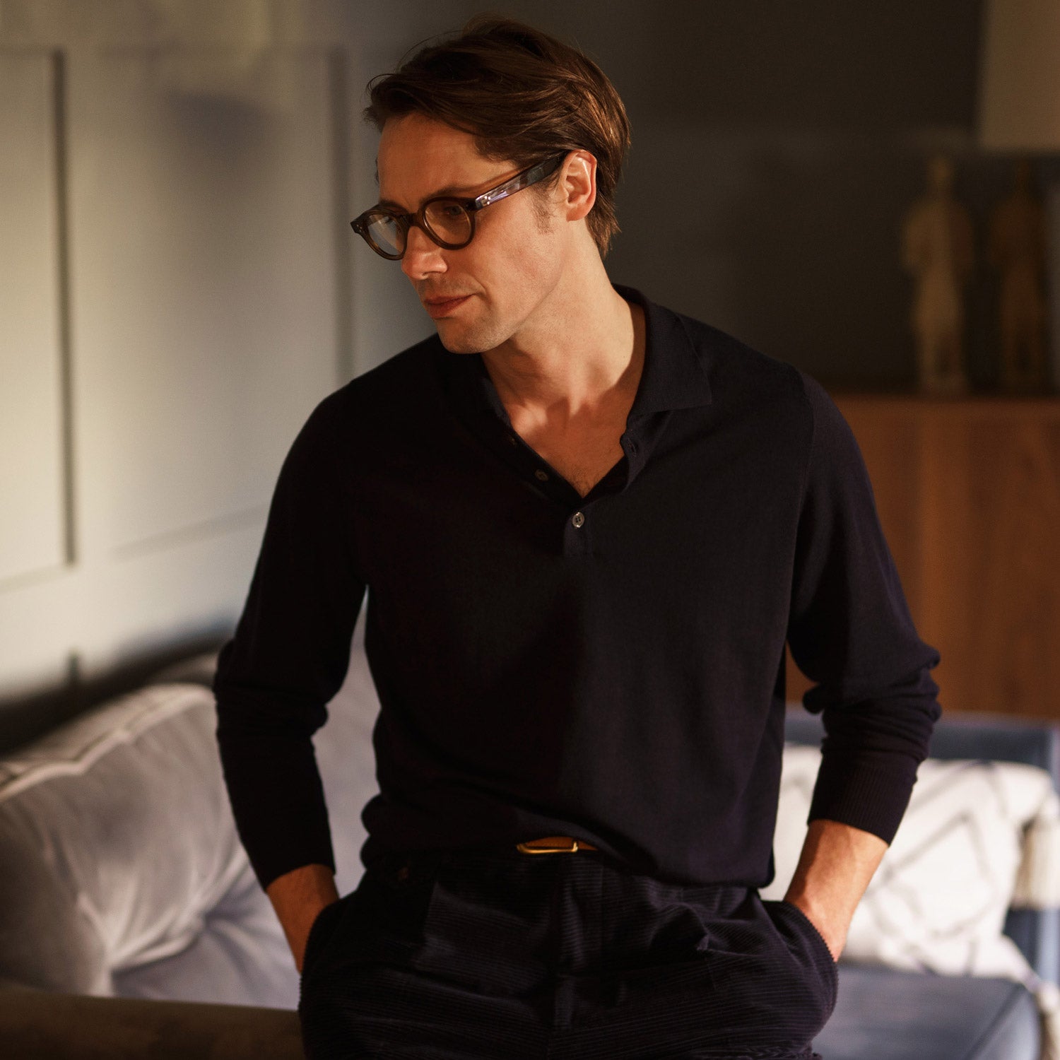 View 4 of product Navy Merino Wool Cecil Rugby Polo Shirt