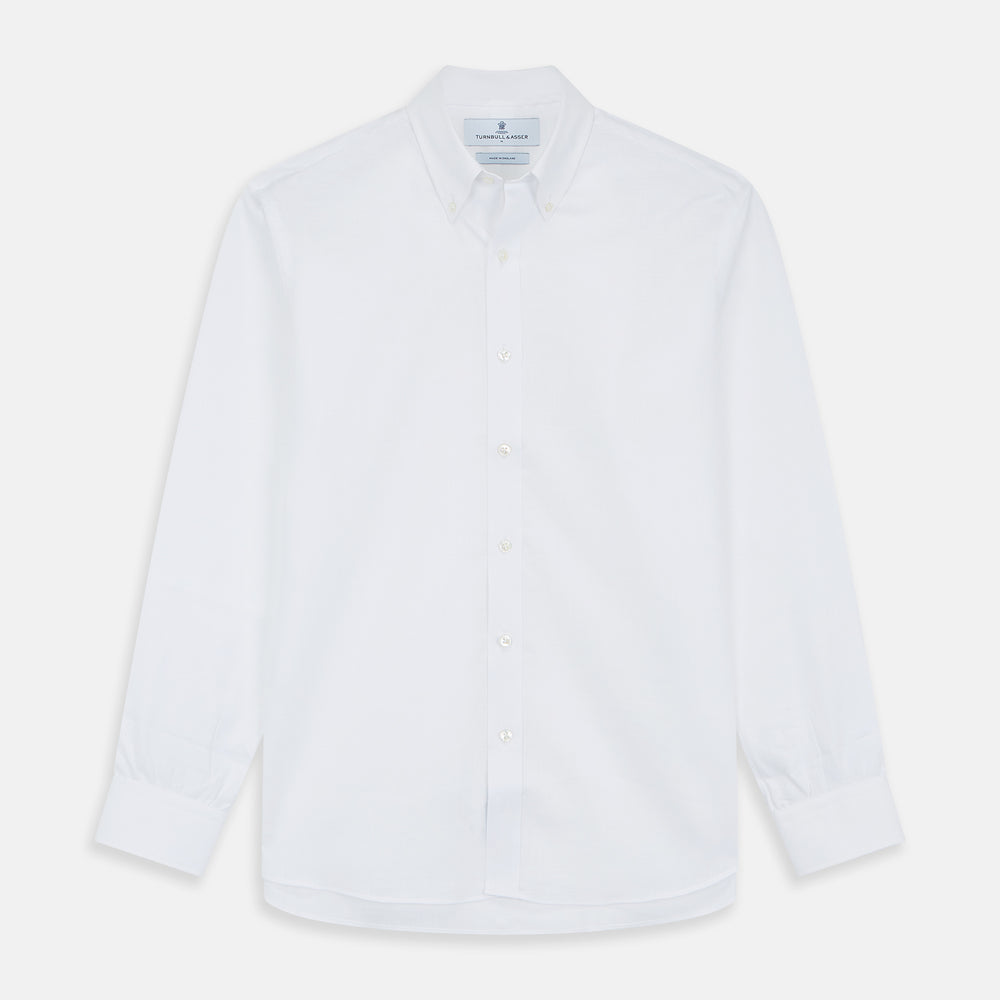White Chambray Weekend Fit Shirt with Dorset Collar and 1-Button Cuffs