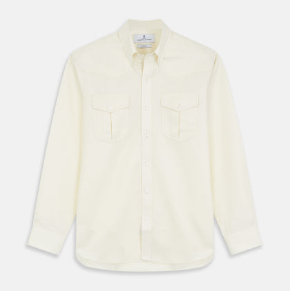 Cream Weekend Fit Larkin Shirt With Dorset Collar And 3-Button Cuffs