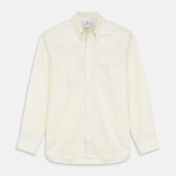 Cream Weekend Fit Larkin Shirt With Dorset Collar And 3-Button Cuffs