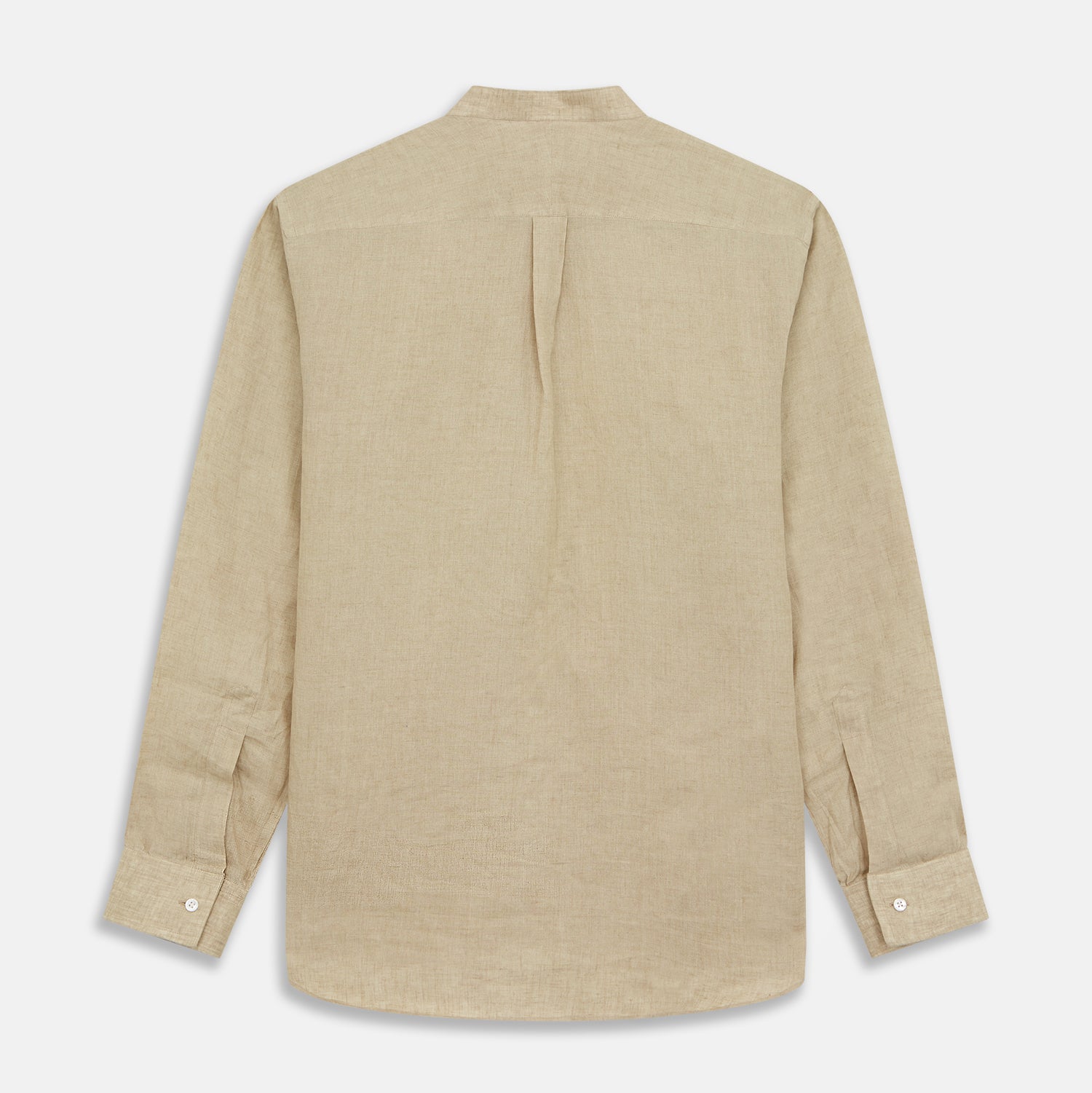 View 7 of product Beige Weekend Fit Linen Blake Shirt with Stand Collar and 1-Button Cuffs