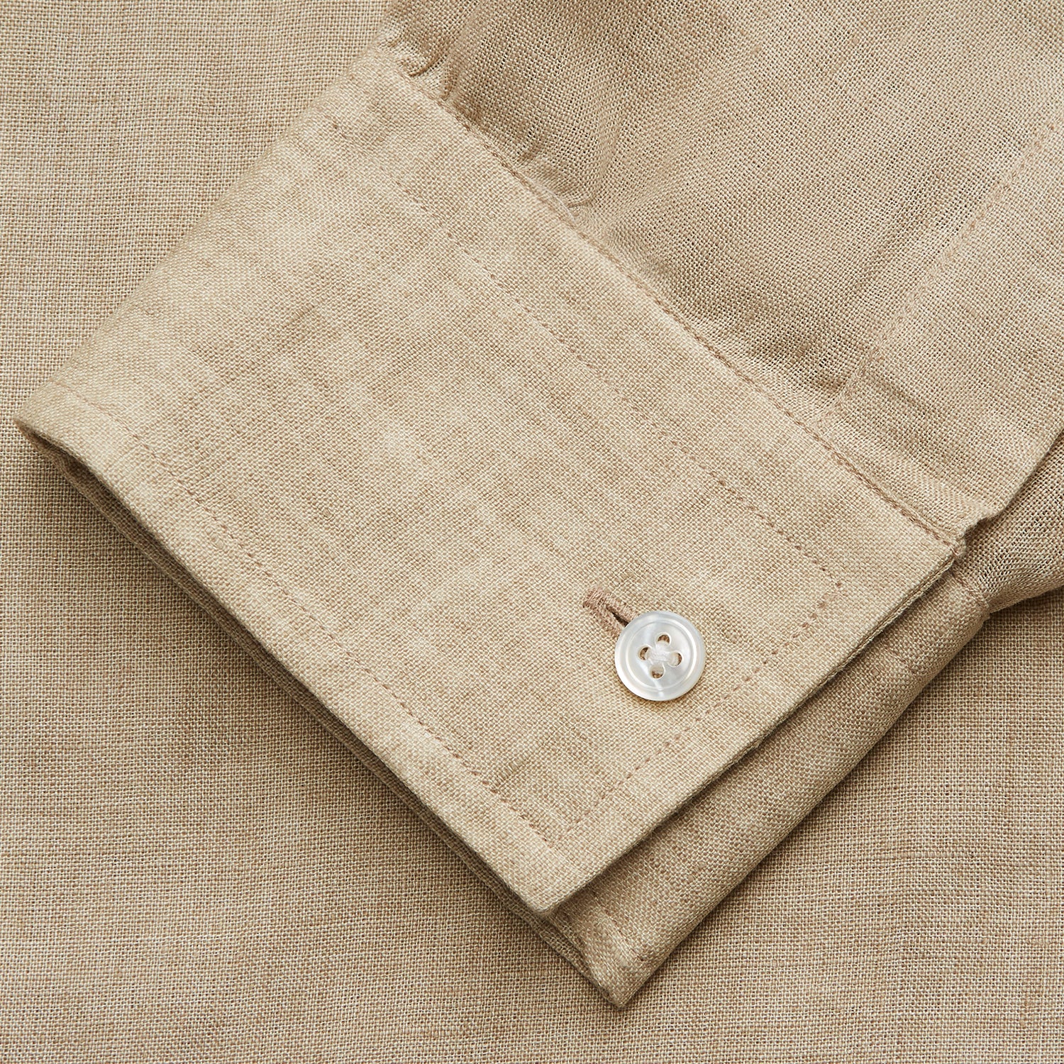 View 5 of product Beige Weekend Fit Linen Blake Shirt with Stand Collar and 1-Button Cuffs