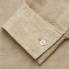 Beige Weekend Fit Linen Blake Shirt with Stand Collar and 1-Button Cuffs