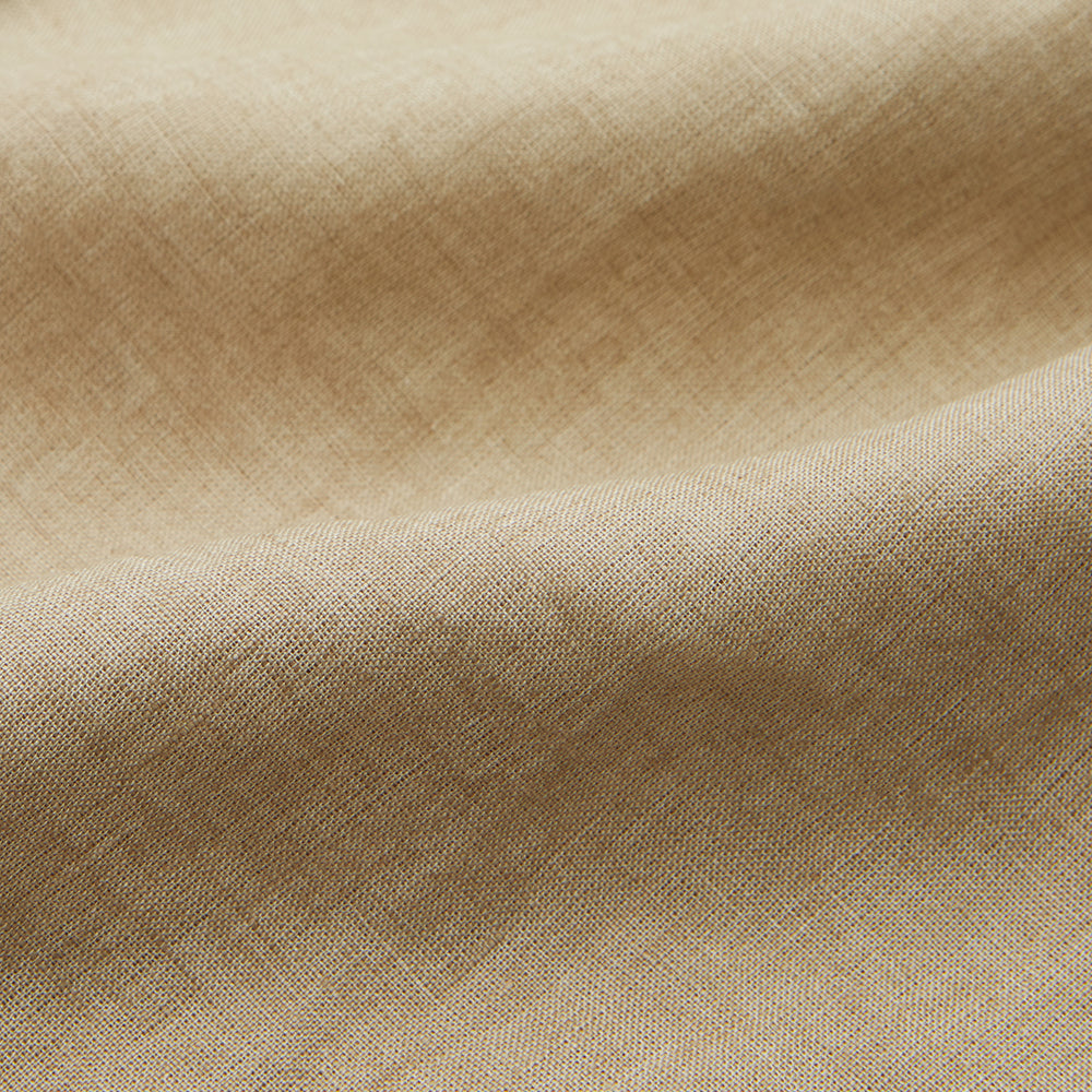 Beige Weekend Fit Linen Blake Shirt with Stand Collar and 1-Button Cuffs