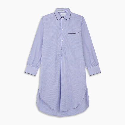 Blue Bengal Stripe Piped Cotton Nightshirt Image 5