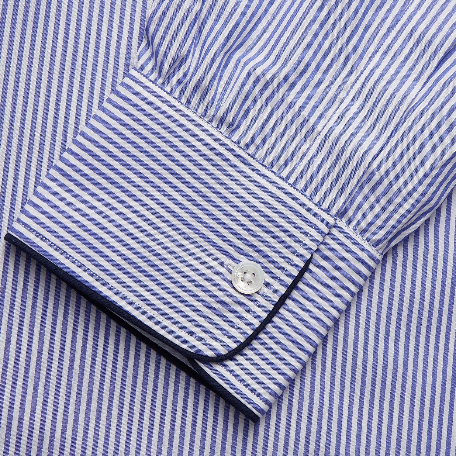 View 4 of product Blue Bengal Stripe Piped Cotton Nightshirt