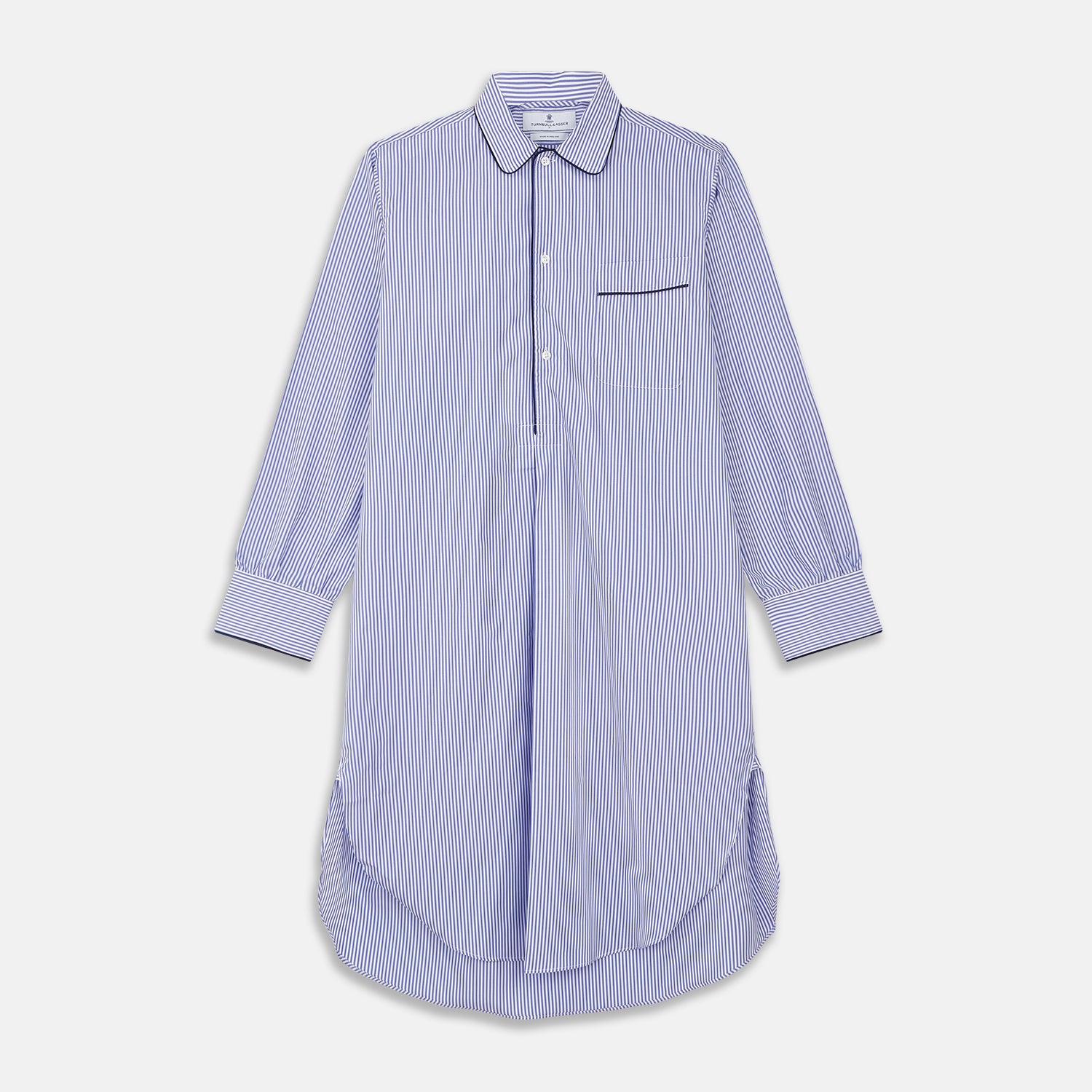 View 1 of product Blue Bengal Stripe Piped Cotton Nightshirt