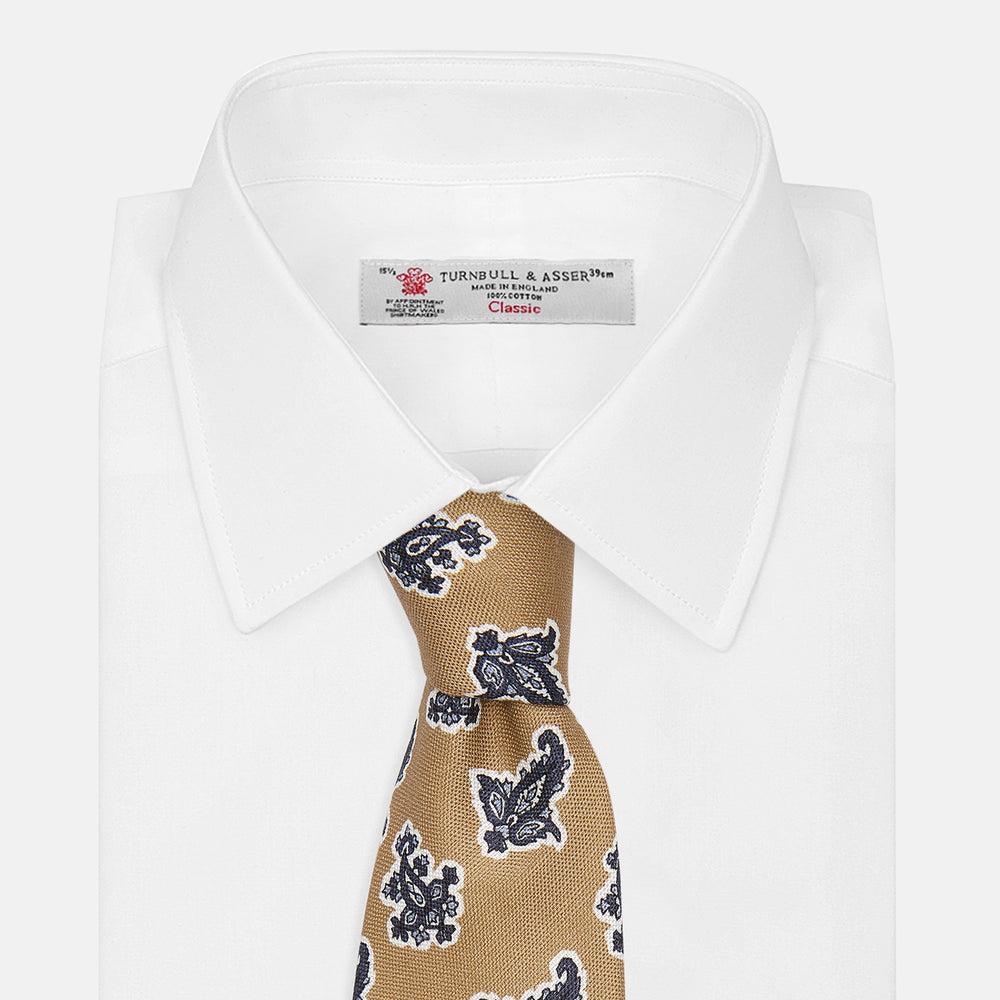 Toffee Paisley Floral Cotton Silk Blend Tie