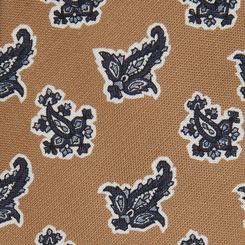 Toffee Paisley Floral Cotton Silk Blend Tie