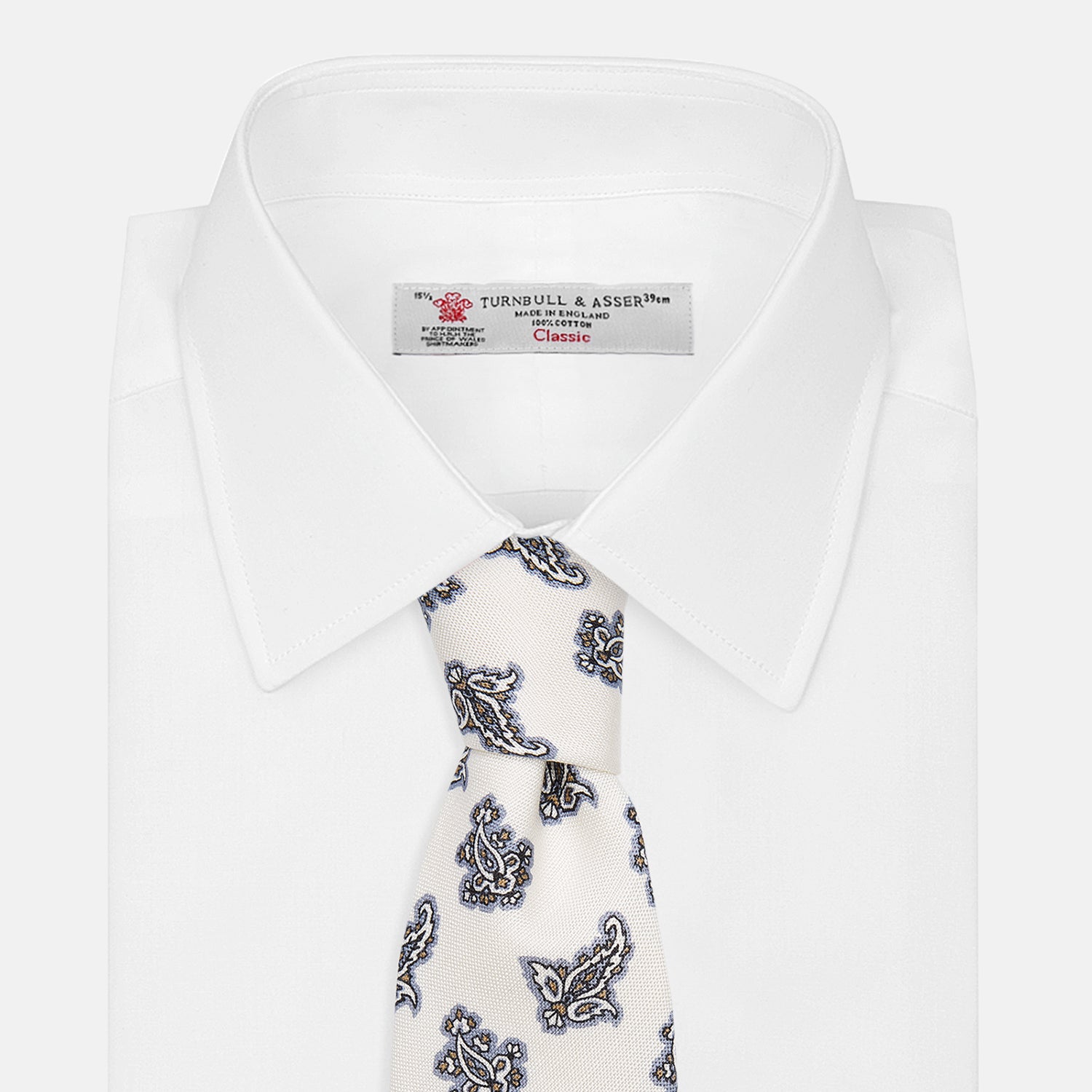 Ecru Paisley Floral Cotton Silk Blend Tie
