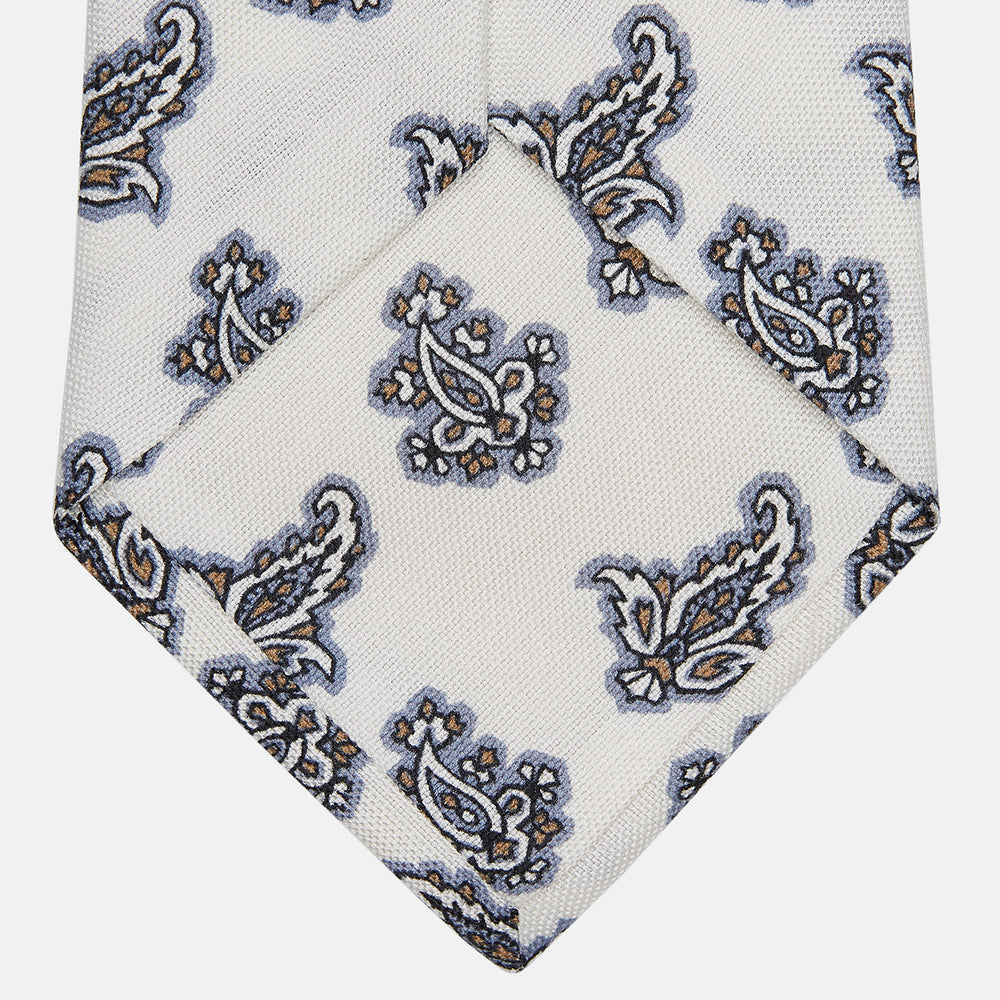 Ecru Paisley Floral Cotton Silk Blend Tie