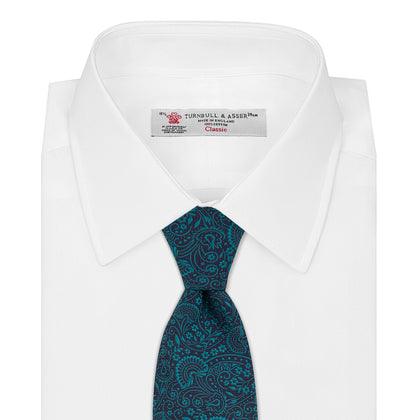 Green and Navy Tonal Paisley Silk Tie Image 1