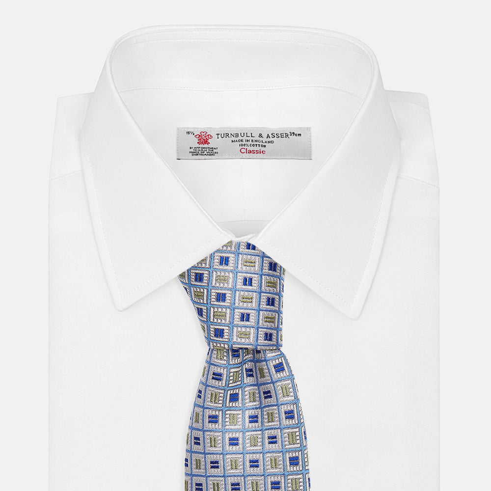Blue and Yellow Geometric Silk Jacquard Tie