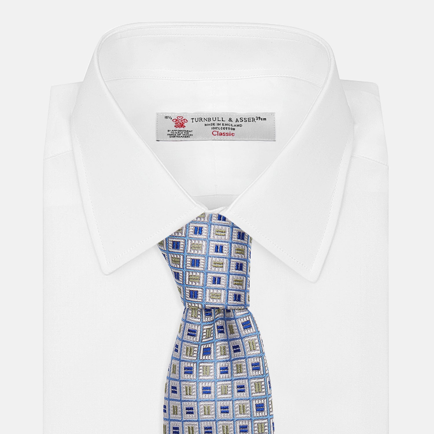 View 4 of product Blue and Yellow Geometric Silk Jacquard Tie