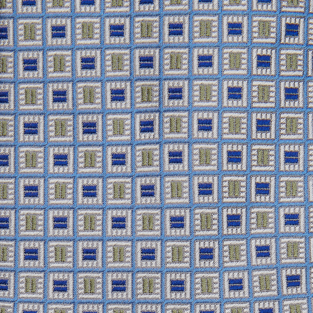 Blue and Yellow Geometric Silk Jacquard Tie