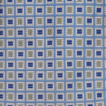 Blue and Yellow Geometric Silk Jacquard Tie
