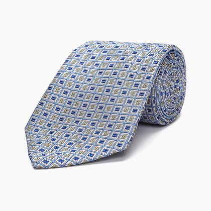 Blue and Yellow Geometric Silk Jacquard Tie Image 4
