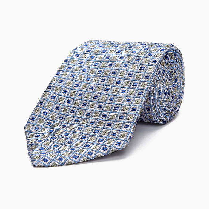 Blue and Yellow Geometric Silk Jacquard Tie Image 4