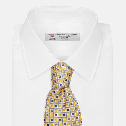 Yellow and Navy Geometric Silk Jacquard Tie Image 3