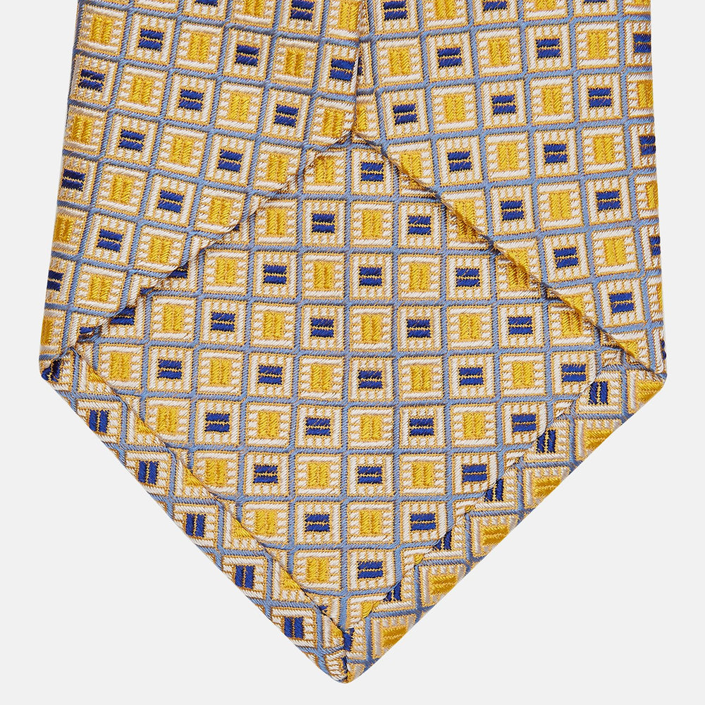 Yellow and Navy Geometric Silk Jacquard Tie