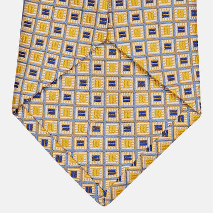 Yellow and Navy Geometric Silk Jacquard Tie Image 2