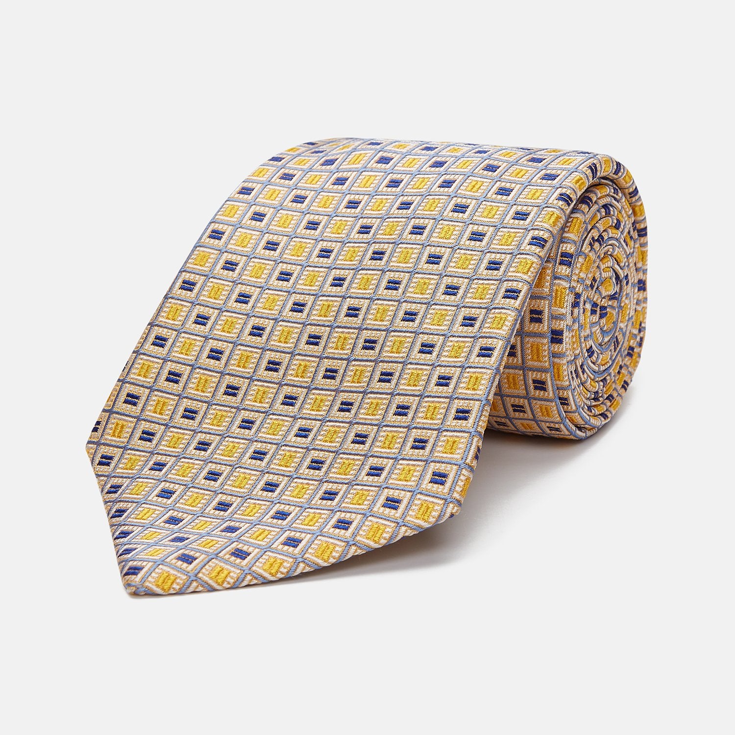 View 1 of product Yellow and Navy Geometric Silk Jacquard Tie