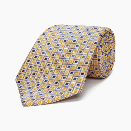 Yellow and Navy Geometric Silk Jacquard Tie Image 4