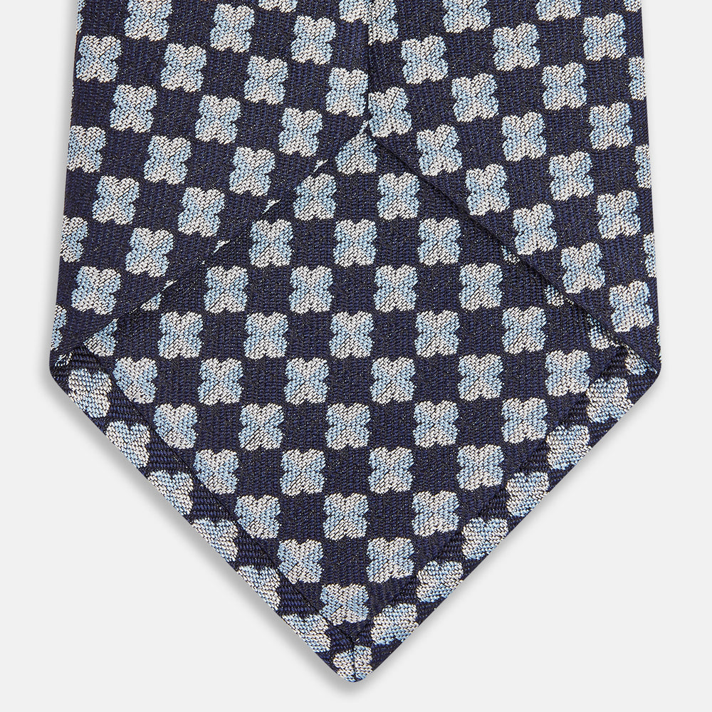 Indigo Graphic Floral Silk Jacquard Tie