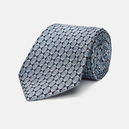 Chambray Blue Graphic Floral Silk Jacquard Tie