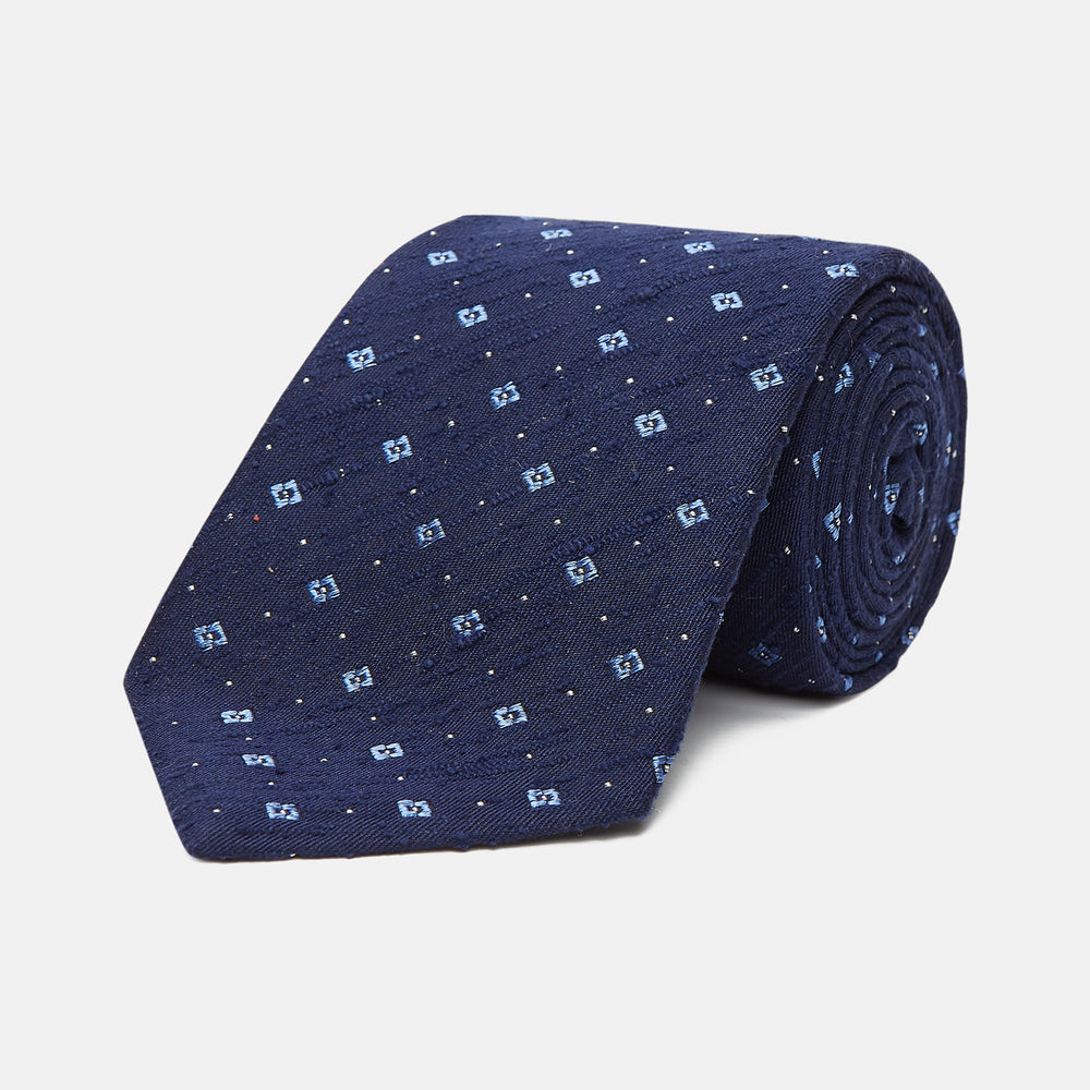 Midnight Blue Square Slub Silk Jacquard Tie