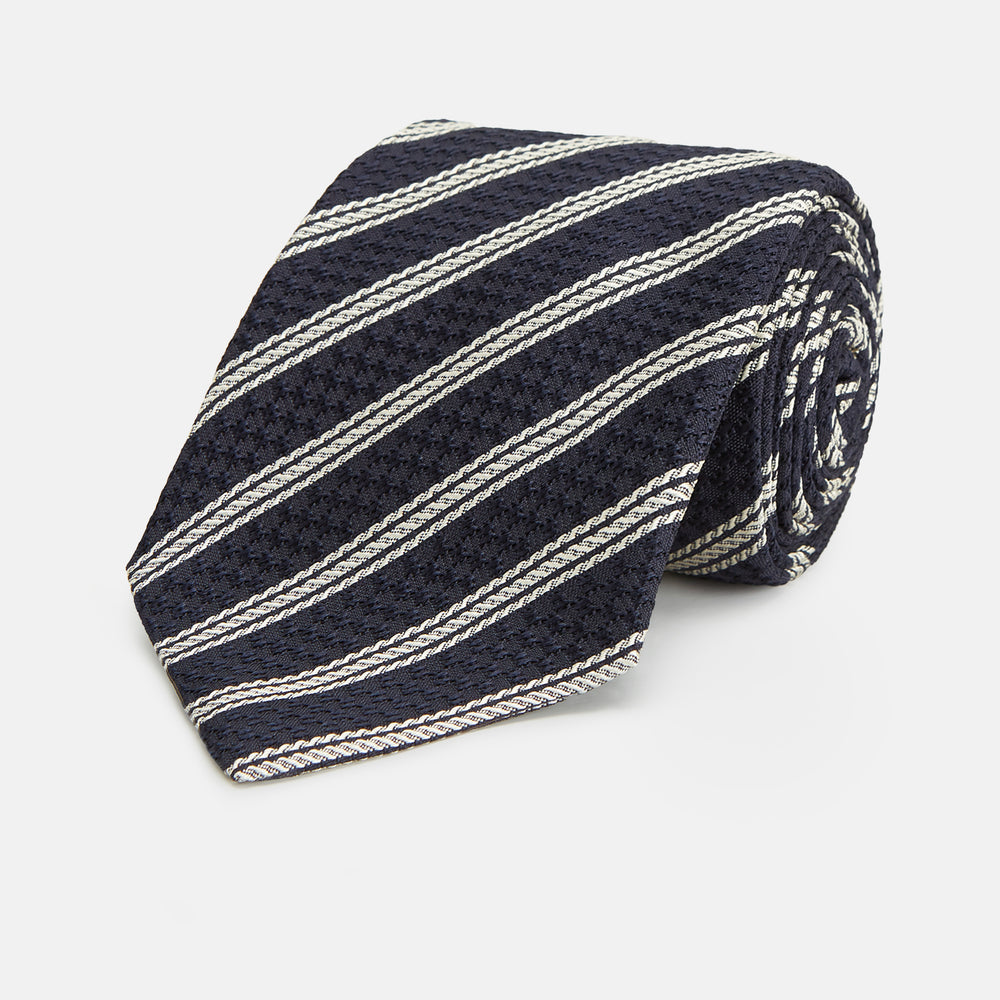 Navy and White Lace Stripe Silk Tie